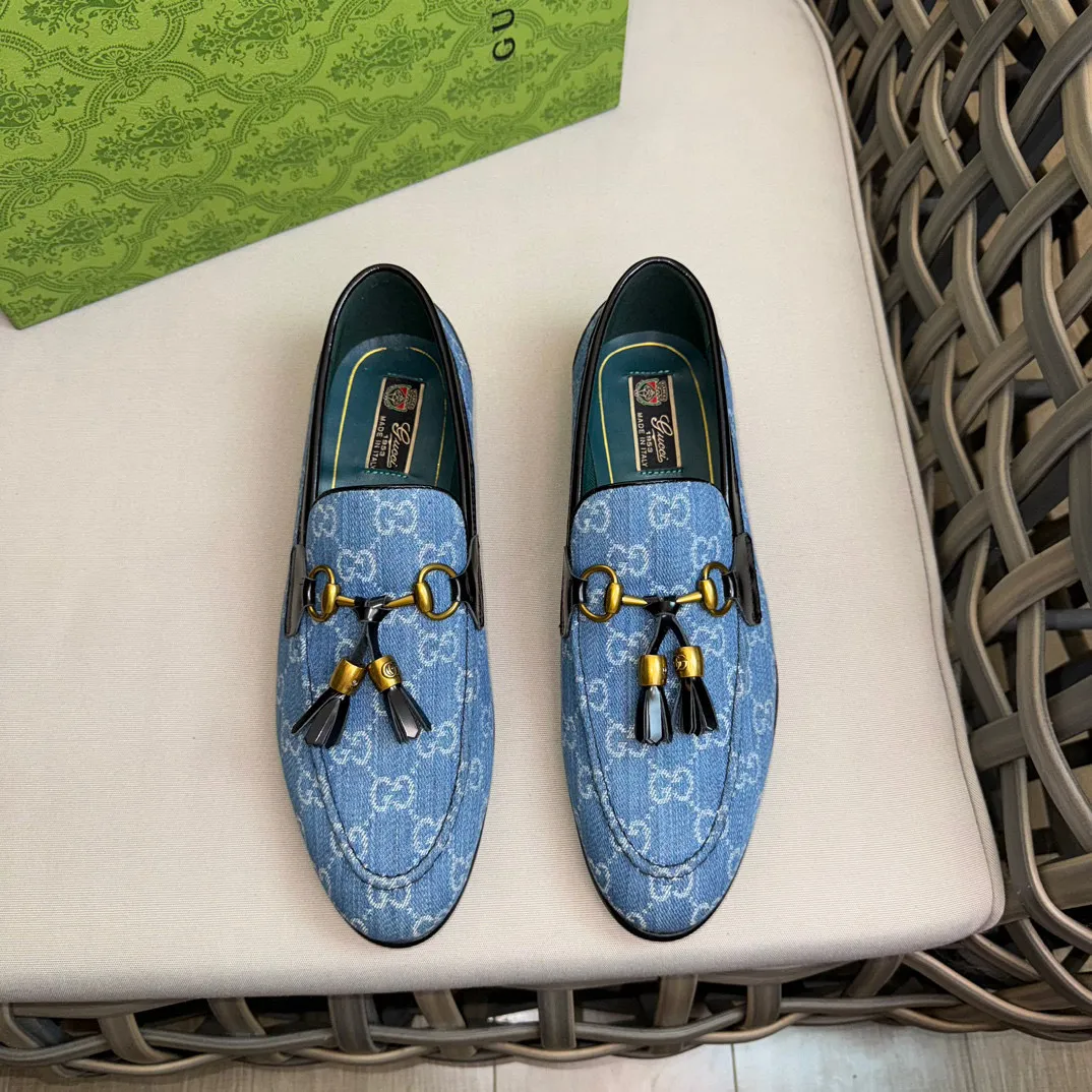 Men's shoes 💰900 Gucci～High-end genuine leather outsole men's casual leather shoes｜The upper is made of imported original presbyopic canvas fabric with top layer cowhide material｜Classic horsebit decoration｜Genuine leather handmade tassel embellishment｜Low-key luxury temperament｜Comfortable foot feeling｜Imported genuine leather outsole｜First layer cowhide inner padding｜Fine details Size: 39-44 (customized at 45.46)